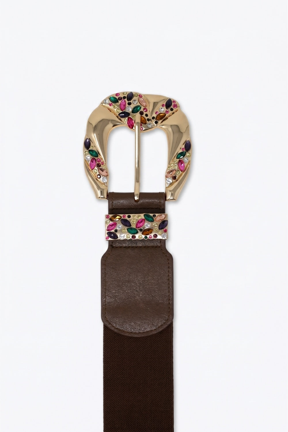 Choco Faux Leather Gold Floral Buckle Wide Waist Belt