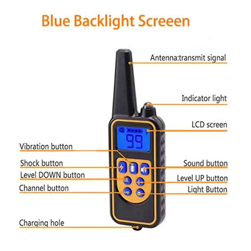 Rechargeable Waterproof Electronic Dog Training Collar Stop Barking LCD Display 800m Remote Electronic Shock Training Collars