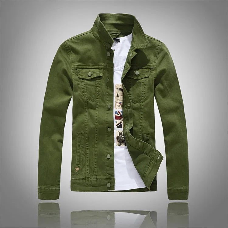 Jeans Coats Jacket Men's Korean Style Spring and Autumn Denim Jacket Slim Long-Sleeved Casual Denim Jacket Solid Color Young Boy