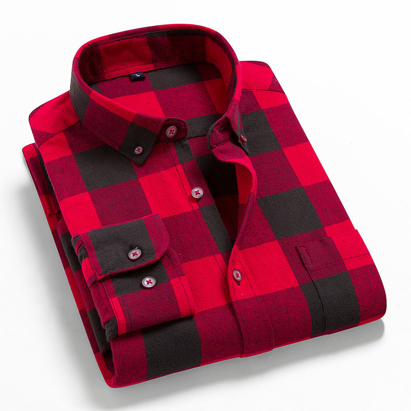 Men's Long Sleeve Plaid Cotton Shirt Casual Spring Autumn