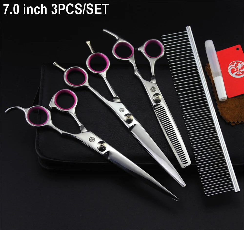 Brand Pet Grooming Scissors Set 7 8 Inch Professional Japan 440C Dog Shears Hair Cutting Thinning Curved Scissors With Comb Bag