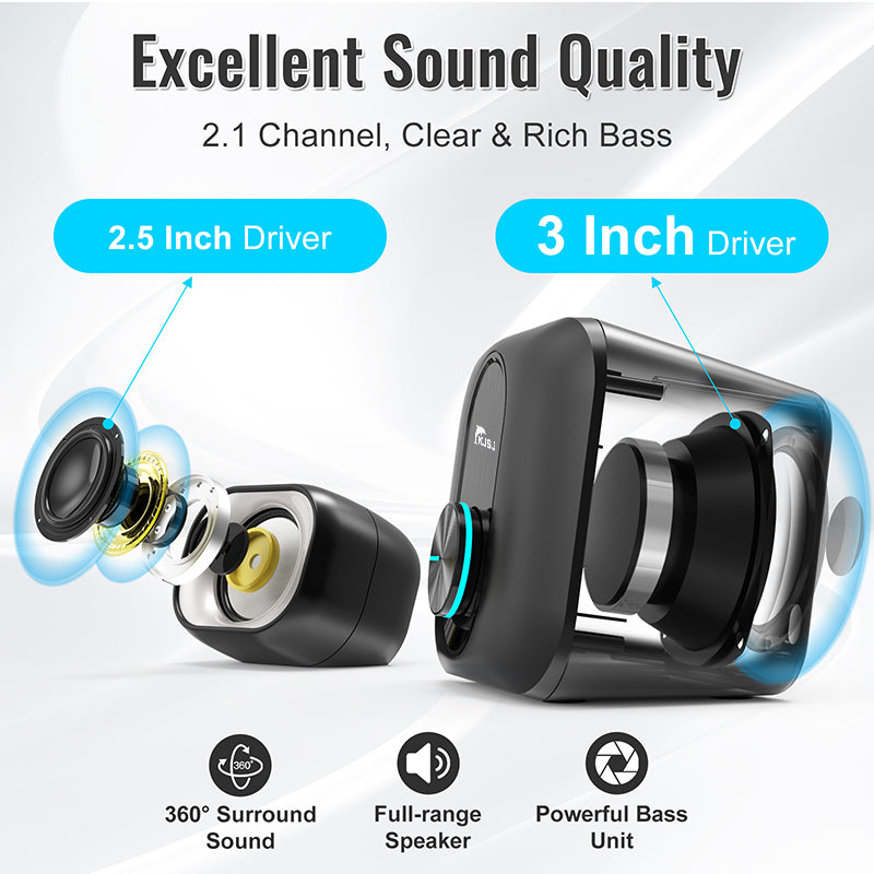 NJSJ 3W 2.1 RGB Computer Speaker With Subwoofer Great for Multimedia Laptop or PC Computers Perfect for Music Movies and Gaming