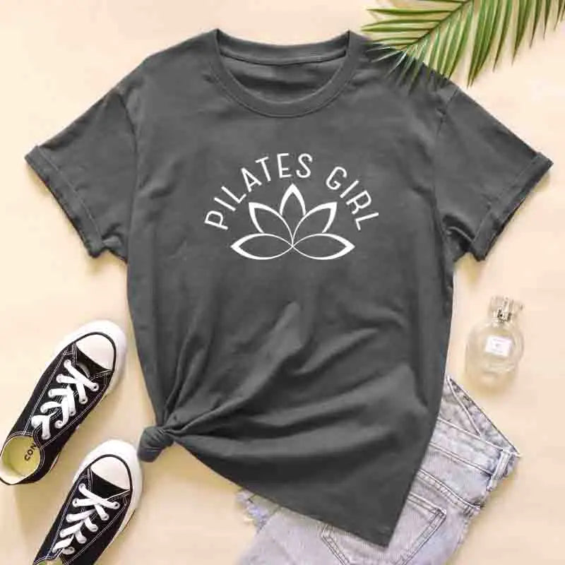 100% Cotton Pilates Girl T-Shirt Retro Women Lotus Flower Yoga Tees Minimalist Y2K Zen Meditation Summer Clothing
