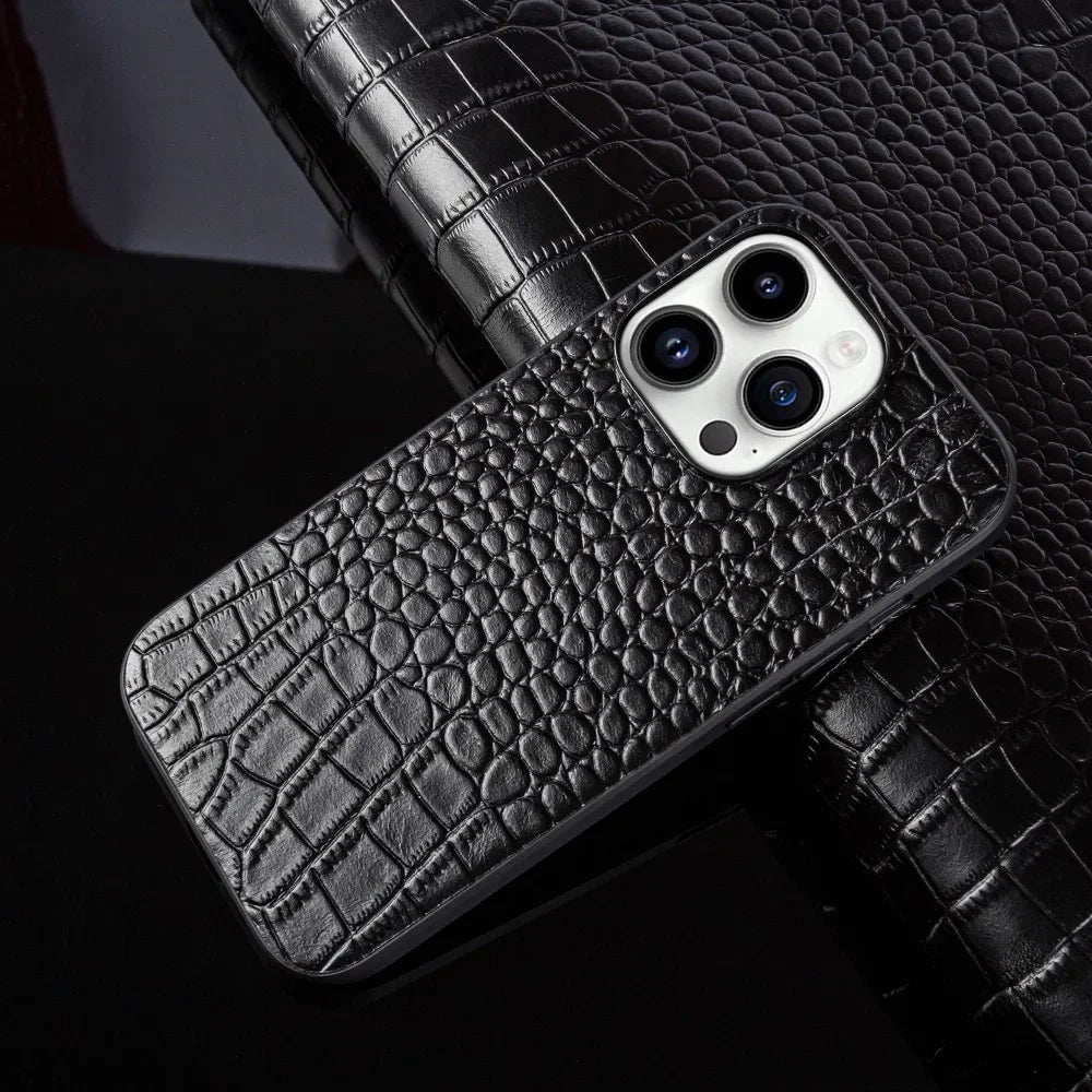 For Iphone 14 Pro Case Crocodile Genuine Leather Cover Etui Coque Shockproof for Funda Iphone18pro 17 XSMax 11 8plus 12 Carcasa