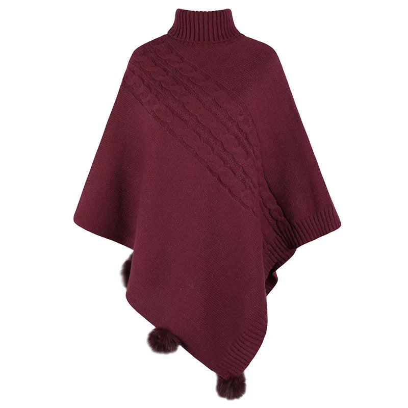 2023 Autumn Button Poncho Women Turtleneck Sweater Winter Oversized Jumper Knitwear Holiday Vintage Cape Batwing Sleeve Ponczo