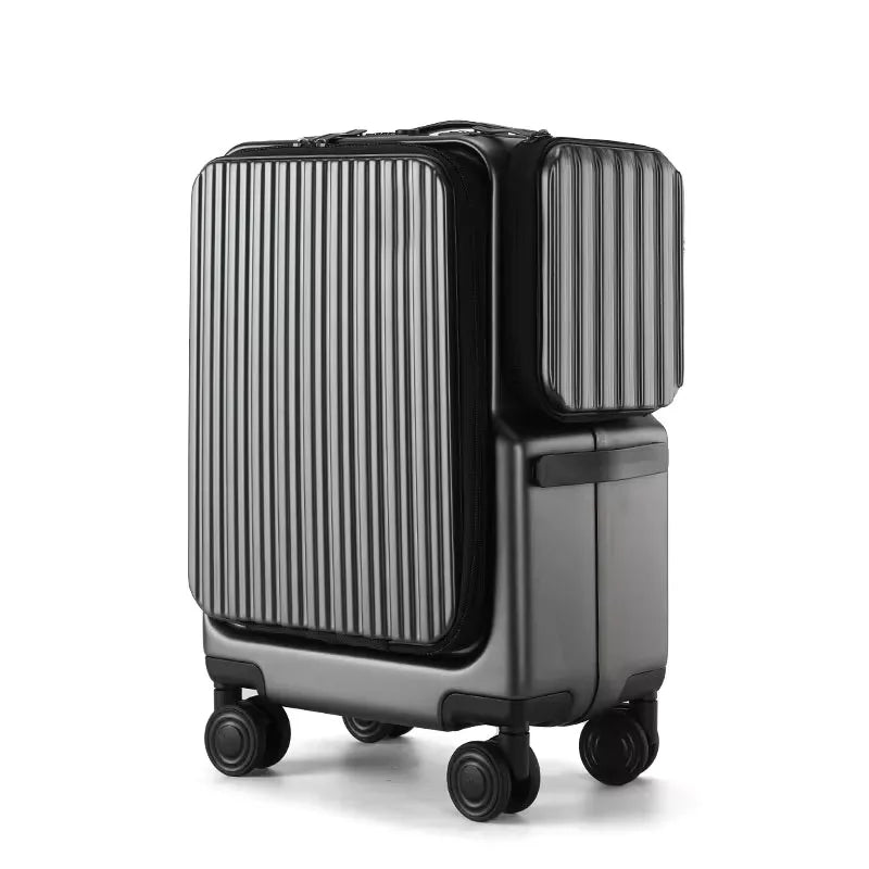 KLQDZMS Carry-On Suitcase Front Opening Laptop Boarding Case 20 Inch Charging Trolley Case Password Box Cabin Luggage
