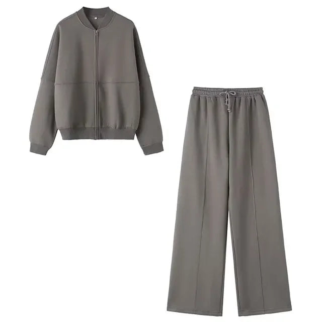 2024 Autumn Women's Thick Hoodie Coat + Drawstring High Waist Loose Casual Pants Set Lined Fleece Woman's Clothing Street