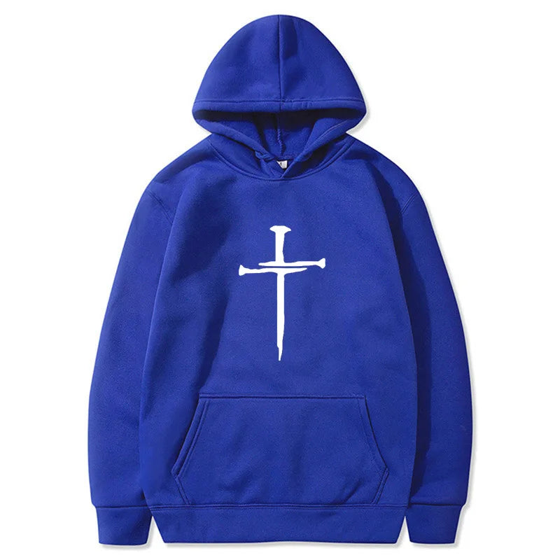 Men's Cross Graphic Hoodie - Black Casual Pullover Sweatshirt With Religious Symbol Print, Fashion Streetwear for Autumn/Winter
