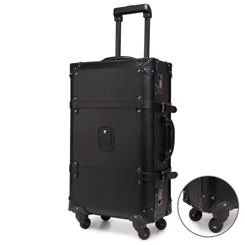 New Retro Rolling Luggage Spinner Brand Vintage Leather Suitcase on Wheel Women Trolley Travel Bag Men Trunk Carry-Ons Luggage
