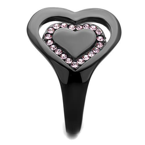 TK1737 IP Black(Ion Plating) Stainless Steel Ring With Top Grade Crystal in Light Rose