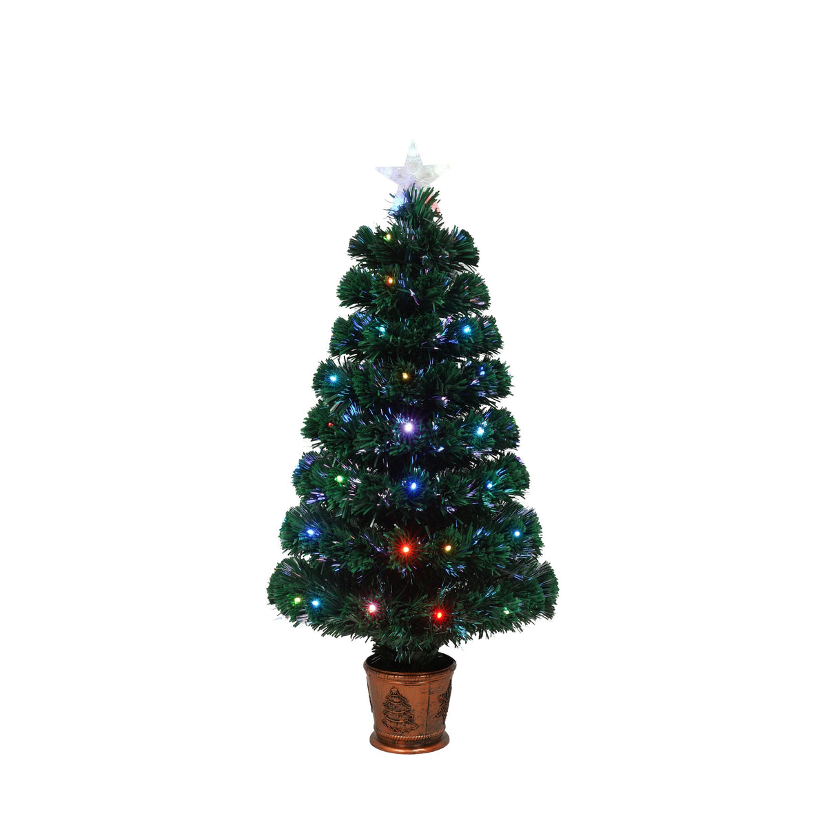 Pre-Lit Optical Fiber Christmas Artificial Tree 4-Piece Set, Christmas Garland, Wreath and Set of 2 Entrance Trees With