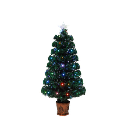 Pre-Lit Optical Fiber Christmas Artificial Tree 4-Piece Set, Christmas Garland, Wreath and Set of 2 Entrance Trees With