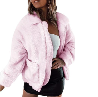 Faux Lambswool Oversized Jacket Coat Winter Black Warm Hairly Jacket Women Autumn Outerwear