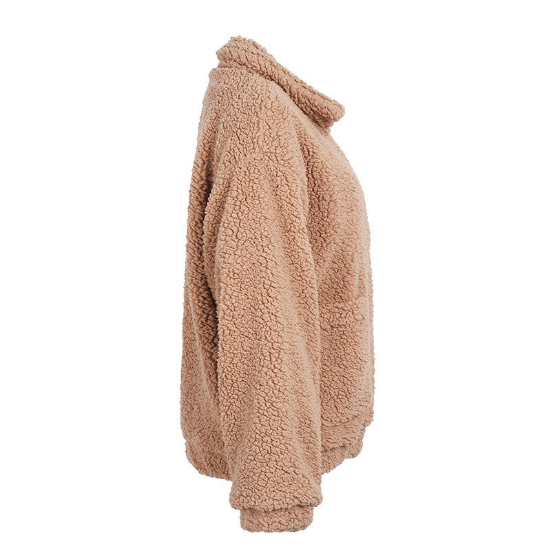 Faux Lambswool Oversized Jacket Coat Winter Black Warm Hairly Jacket Women Autumn Outerwear