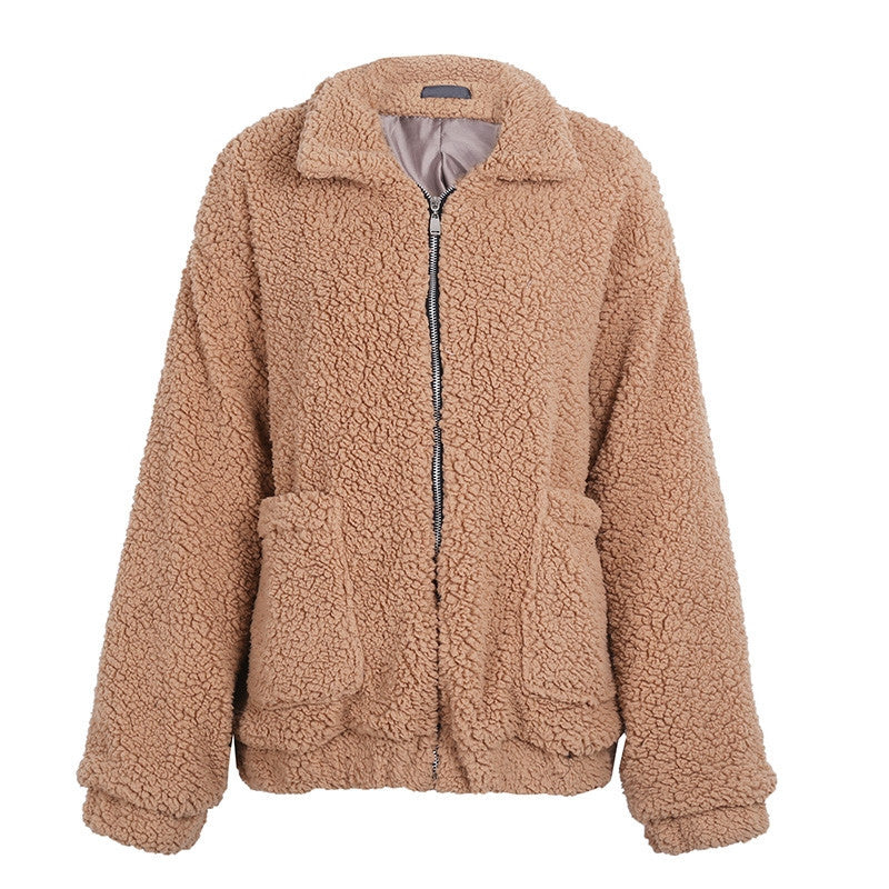 Faux Lambswool Oversized Jacket Coat Winter Black Warm Hairly Jacket Women Autumn Outerwear