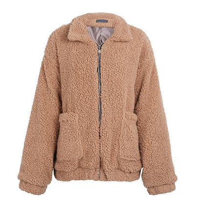 Faux Lambswool Oversized Jacket Coat Winter Black Warm Hairly Jacket Women Autumn Outerwear