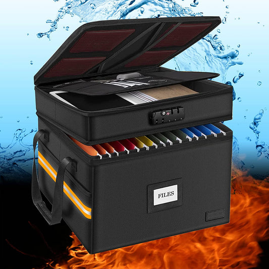 File Box,Fireproof Document Box,with Lock,2 Layer Water-resistant Organizer,Portable, Collapsible Storage Cabinet
