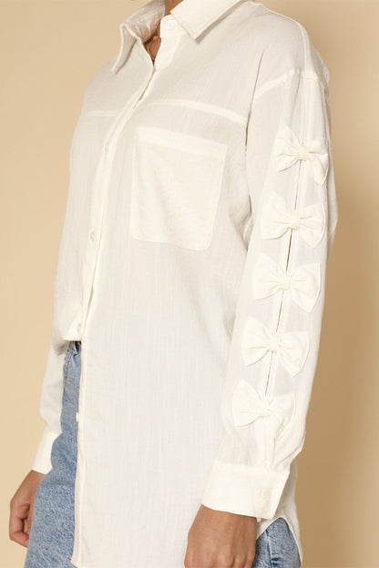 Bow Sleeve Button Down Shirt