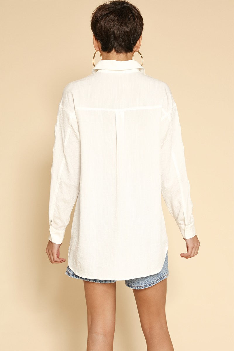 Bow Sleeve Button Down Shirt