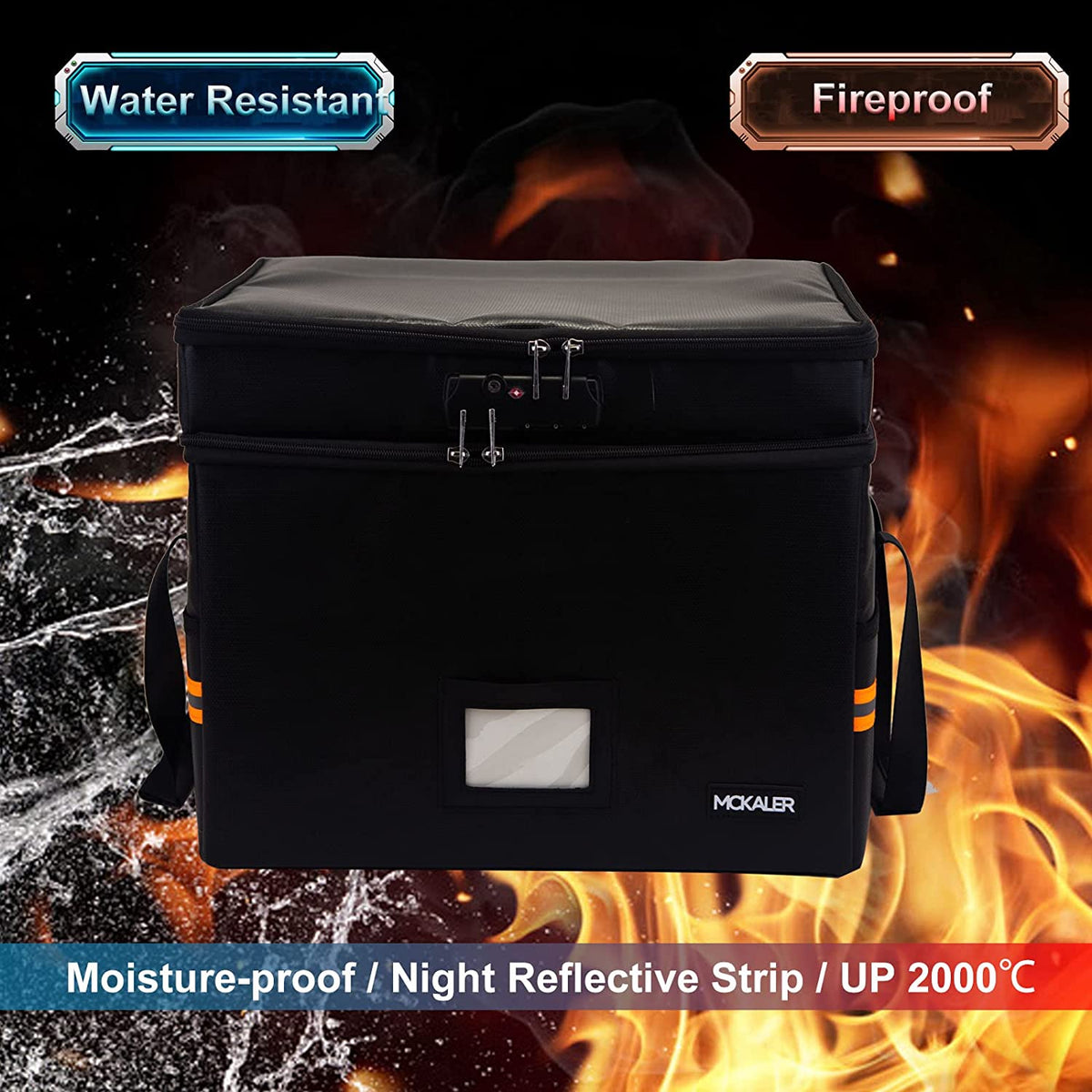 File Box,Fireproof Document Box,with Lock,2 Layer Water-resistant Organizer,Portable, Collapsible Storage Cabinet