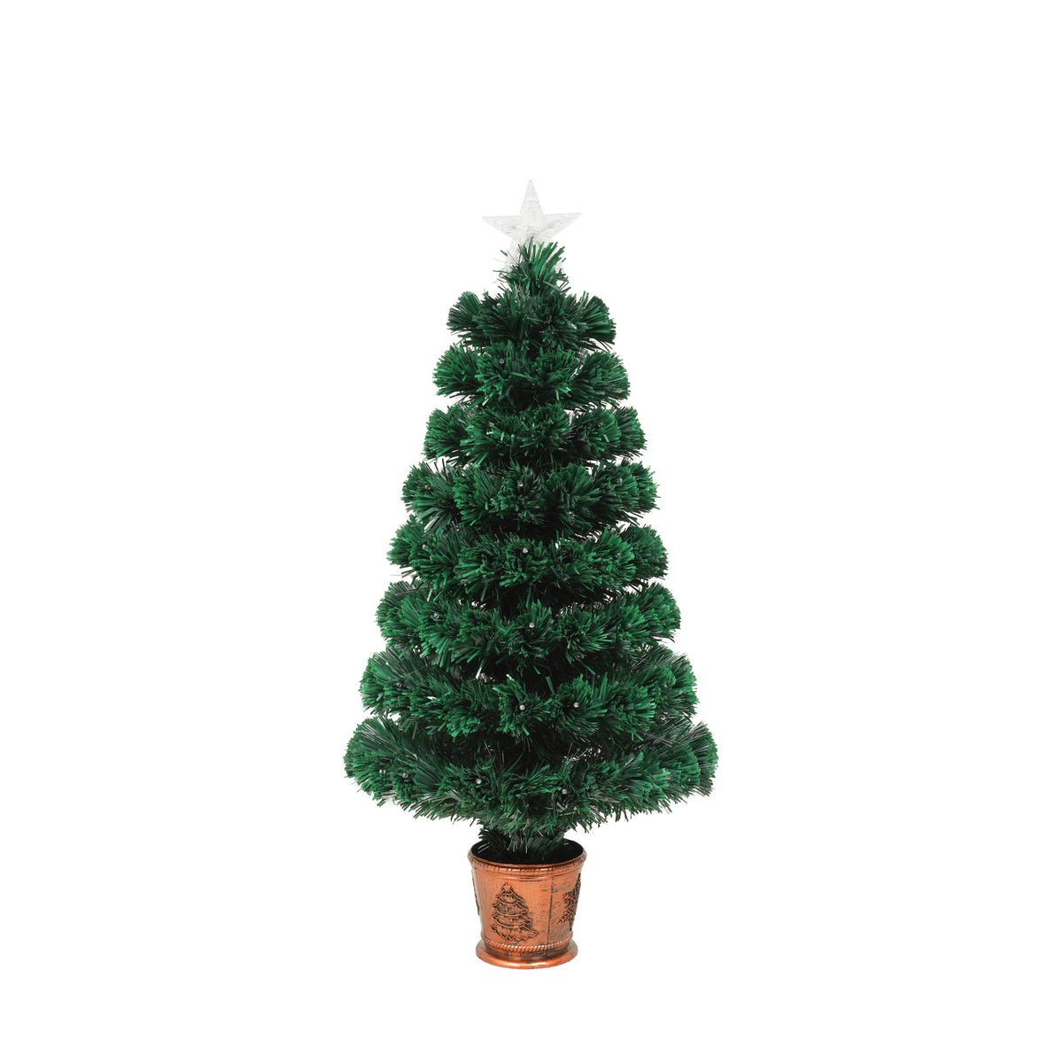 Pre-Lit Optical Fiber Christmas Artificial Tree 4-Piece Set, Christmas Garland, Wreath and Set of 2 Entrance Trees With