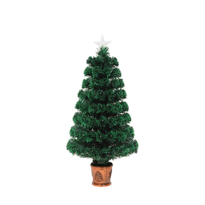 Pre-Lit Optical Fiber Christmas Artificial Tree 4-Piece Set, Christmas Garland, Wreath and Set of 2 Entrance Trees With
