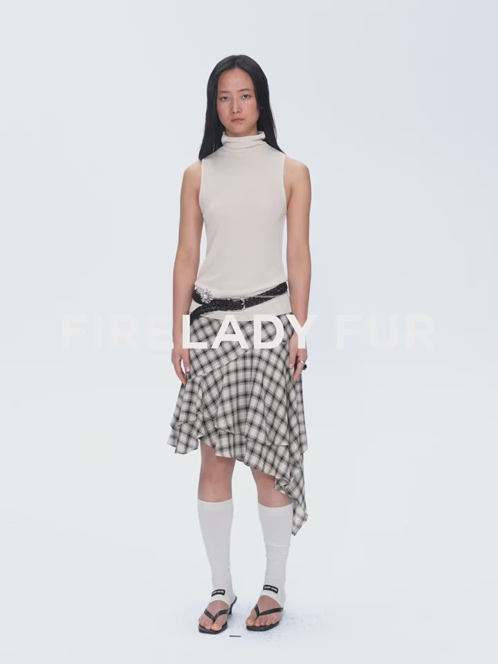 Tencel Acetate Plaid Irregular A-Line Skirt"Full-Level Ballet"