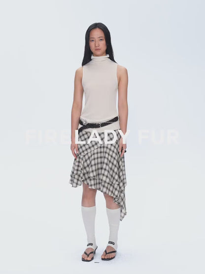 Tencel Acetate Plaid Irregular A-Line Skirt"Full-Level Ballet"