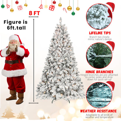 6FT Snow-Flocked Artificial Christmas Tree With Pine Cones, Prelit Xmas Trees, Hinged Easy Assembly & Reinforced Metal B