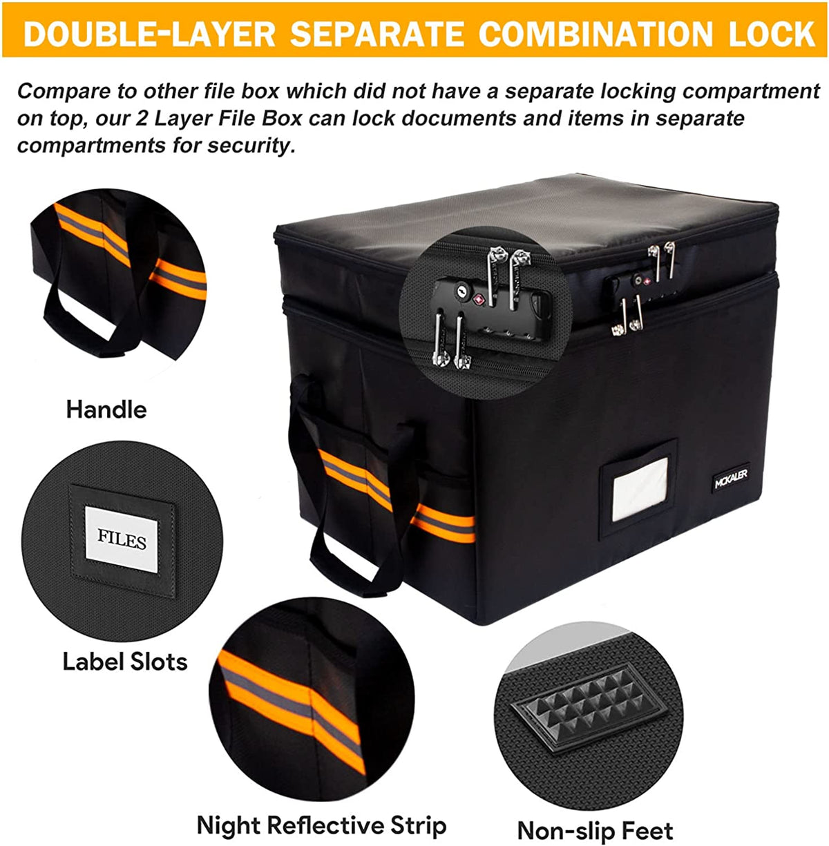 File Box,Fireproof Document Box,with Lock,2 Layer Water-resistant Organizer,Portable, Collapsible Storage Cabinet