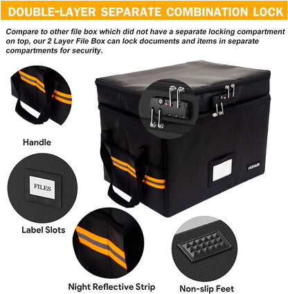 File Box,Fireproof Document Box,with Lock,2 Layer Water-resistant Organizer,Portable, Collapsible Storage Cabinet