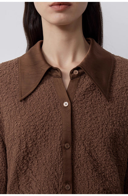"Art Bubble" Retro Embossed Bubble Cotton Satin Stitching Long-Sleeved Shirt