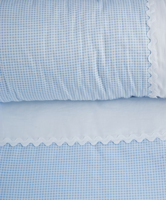 Funda Nórdica Para Bebé Con Diseño Vichy Azul, Con Detalle en Blanco Y Puntillas Para Cuna De 70