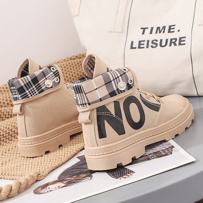 New All-Match High-Top Girls Canvas Short Boots Women's Shoes