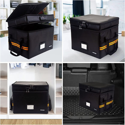 File Box,Fireproof Document Box,with Lock,2 Layer Water-resistant Organizer,Portable, Collapsible Storage Cabinet