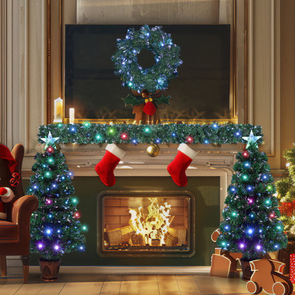 Pre-Lit Optical Fiber Christmas Artificial Tree 4-Piece Set, Christmas Garland, Wreath and Set of 2 Entrance Trees With