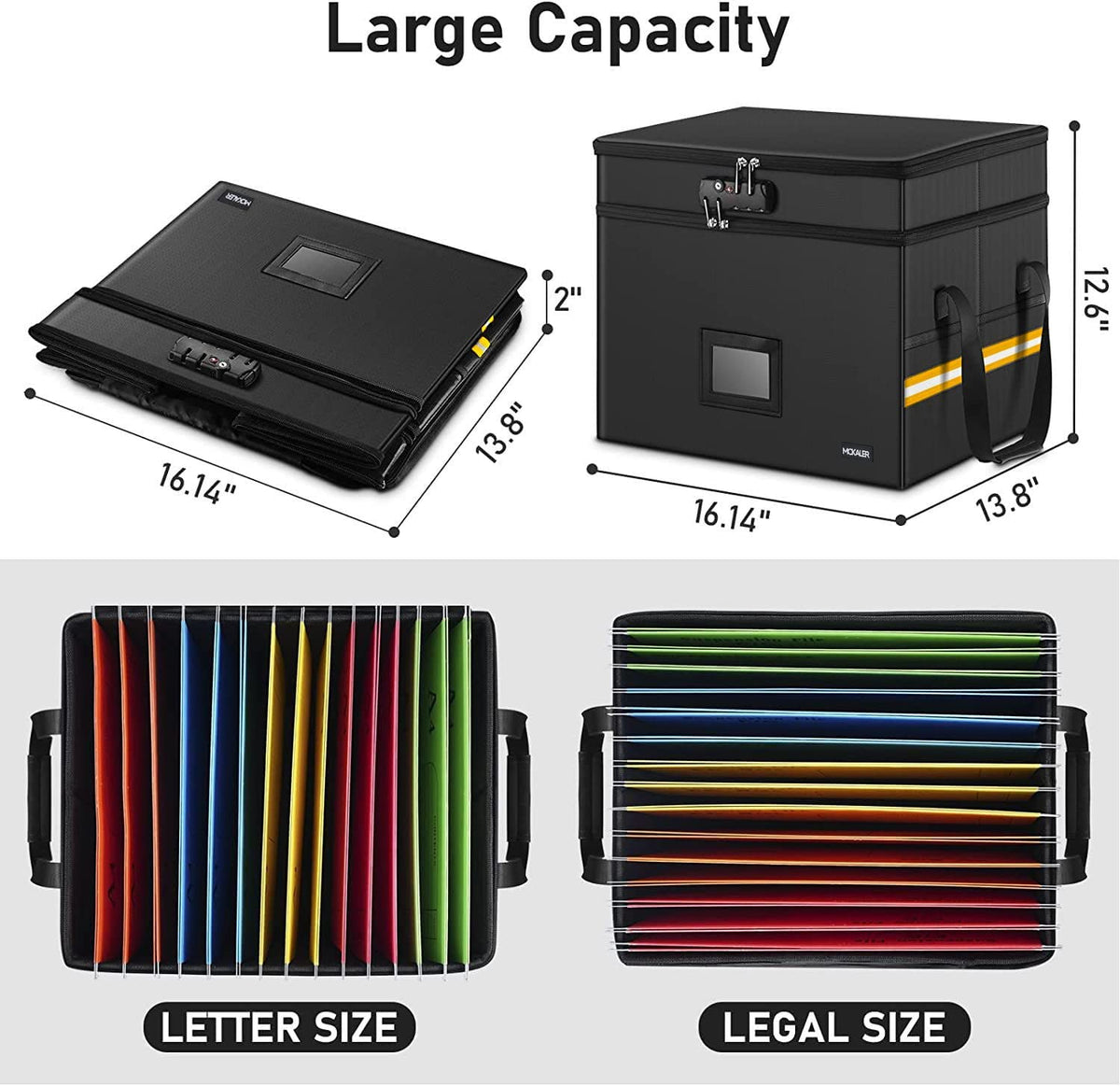 File Box,Fireproof Document Box,with Lock,2 Layer Water-resistant Organizer,Portable, Collapsible Storage Cabinet