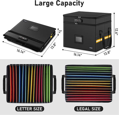 File Box,Fireproof Document Box,with Lock,2 Layer Water-resistant Organizer,Portable, Collapsible Storage Cabinet