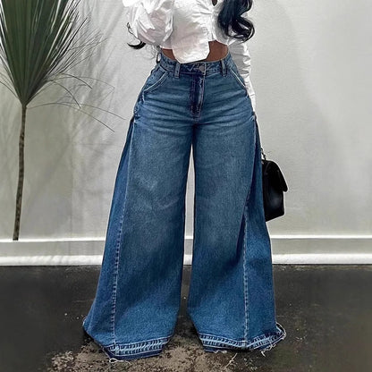 Loose Wide Leg Jeans Stitching Bell-Bottom Pants Tassel Trousers