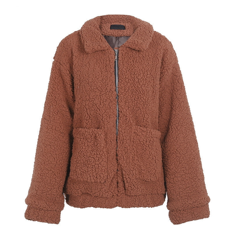 Faux Lambswool Oversized Jacket Coat Winter Black Warm Hairly Jacket Women Autumn Outerwear