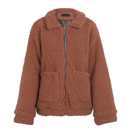 Faux Lambswool Oversized Jacket Coat Winter Black Warm Hairly Jacket Women Autumn Outerwear