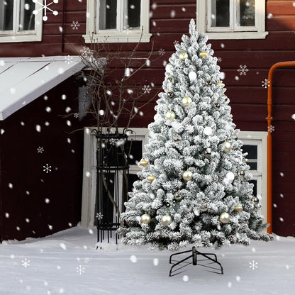 6FT Snow-Flocked Artificial Christmas Tree With Pine Cones, Prelit Xmas Trees, Hinged Easy Assembly & Reinforced Metal B