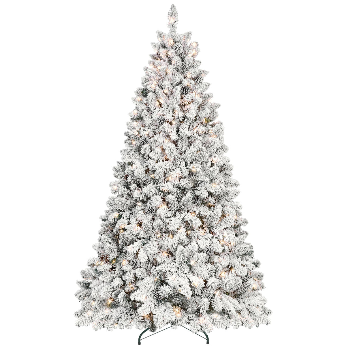 6FT Snow-Flocked Artificial Christmas Tree With Pine Cones, Prelit Xmas Trees, Hinged Easy Assembly & Reinforced Metal B