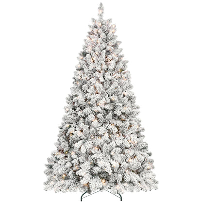 6FT Snow-Flocked Artificial Christmas Tree With Pine Cones, Prelit Xmas Trees, Hinged Easy Assembly & Reinforced Metal B