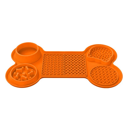 6 in 1 Dogs Slow Feeder Mat Bone Shape Dog Lick Mat Silicone Lick Mat Water Bowl With Suction