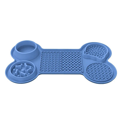 6 in 1 Dogs Slow Feeder Mat Bone Shape Dog Lick Mat Silicone Lick Mat Water Bowl With Suction