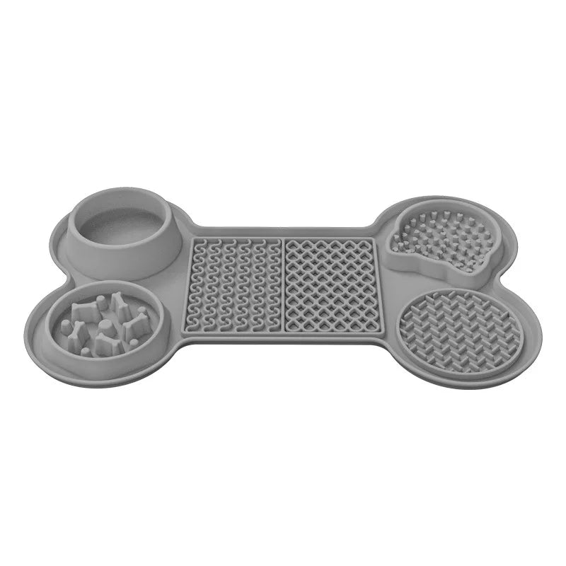 6 in 1 Dogs Slow Feeder Mat Bone Shape Dog Lick Mat Silicone Lick Mat Water Bowl With Suction