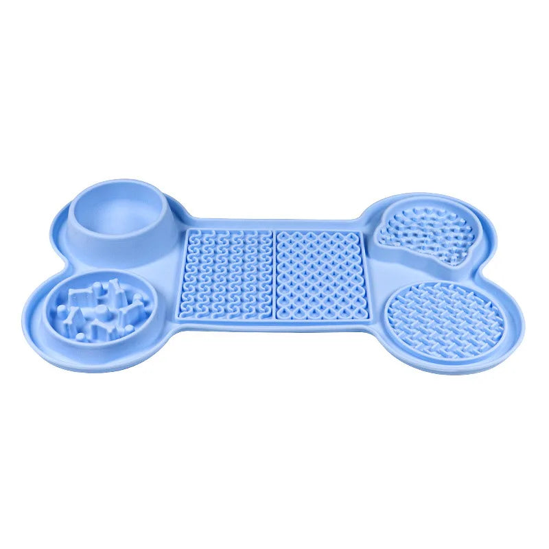 6 in 1 Dogs Slow Feeder Mat Bone Shape Dog Lick Mat Silicone Lick Mat Water Bowl With Suction