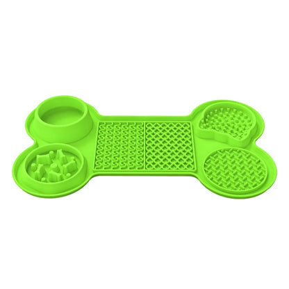 6 in 1 Dogs Slow Feeder Mat Bone Shape Dog Lick Mat Silicone Lick Mat Water Bowl With Suction
