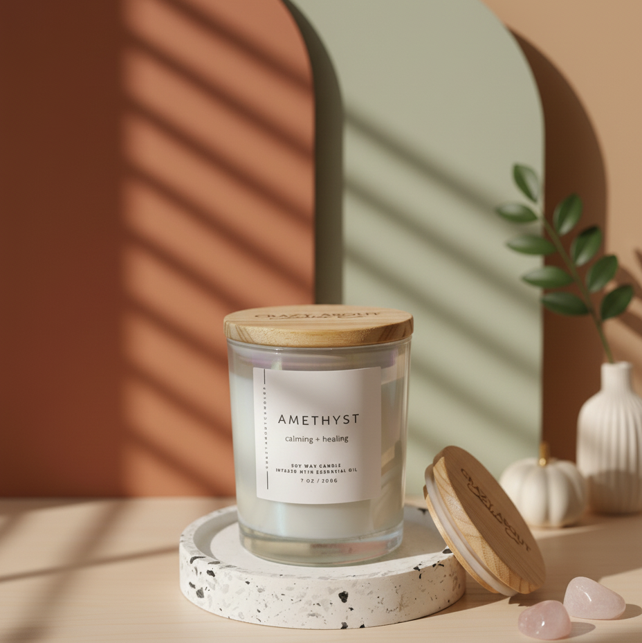 Energy Crystal Candle — Natural Soy Wax, Aromatherapy & Healing Crystals
